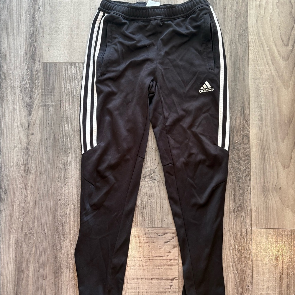 Adidas Kids Black Joggers with White Stripes